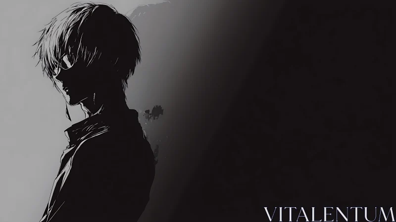 High-contrast anime silhouette portrait uses asymmetric negative space