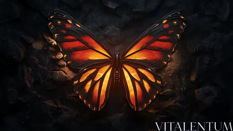 Glowing ember butterfly spreading warm light in the dark.