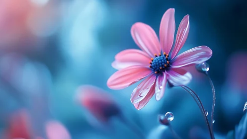 Pink Cosmos Flower with Water Droplets.
