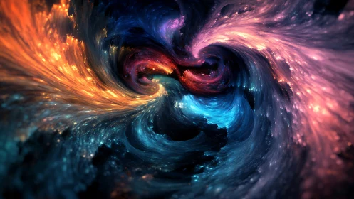 Cosmic nebula vortex merges fire, ice and starlit dust.