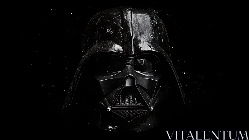 Black sci fi helmet emerges from void in stark contrast.