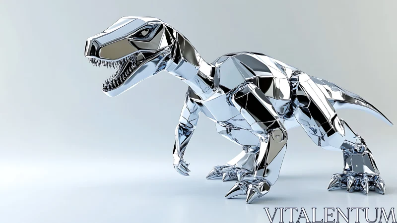 Chrome raptor on the prowl in a sleek futuristic studio.