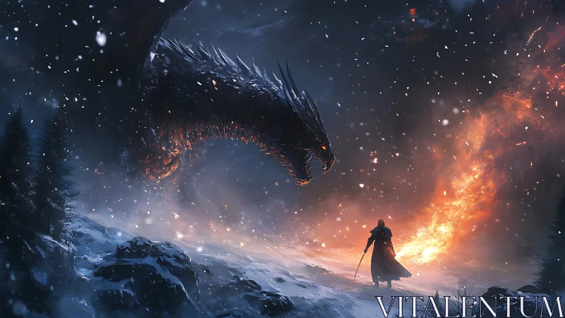 Frozen mountainside duel with fire-breathing shadow dragon.