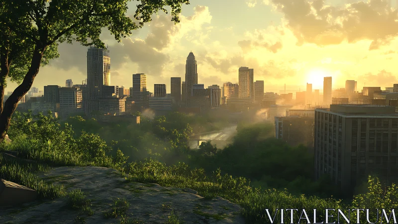 Morning sun warmly embraces a peaceful city skyline