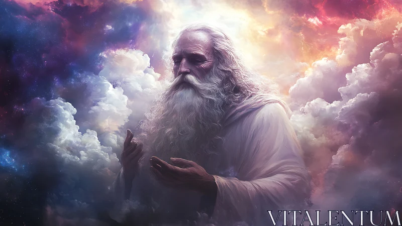 Cosmic elder emerging from volumetric nebular cloudfields.