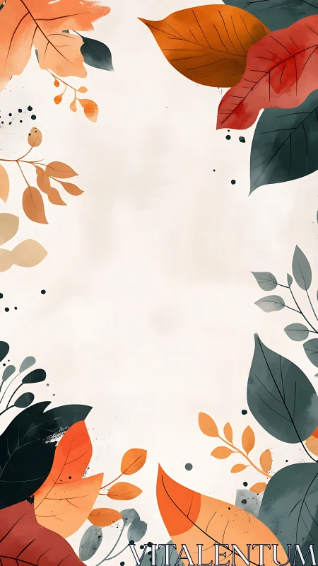 Autumn foliage border with muted watercolor leaf illustration.