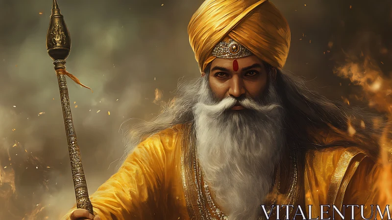 Golden guardian elder wrapped in firelit determination.