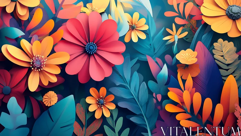 Layered Paper-Cut Floral Composition with Chromatic Depth