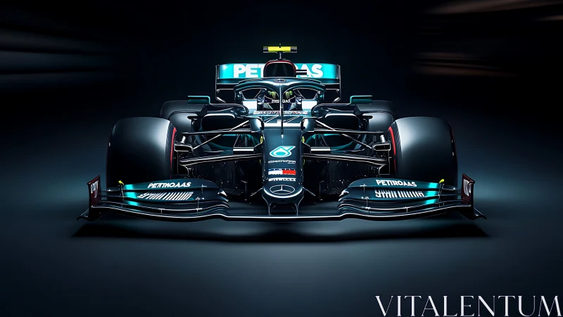 Hybrid Formula 1 race car rendered with cinematic studio lighting