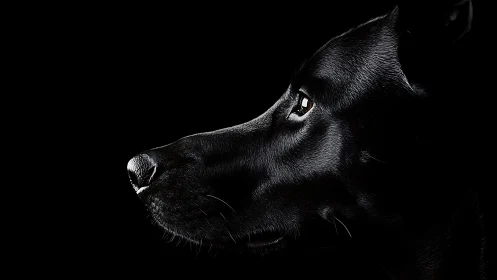 Black dog profile carved by dramatic rim light on black