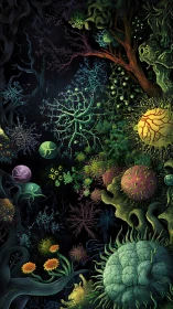 Microscopic alien forest merges neurons, spores, and cells