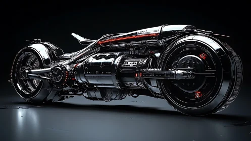 Chromed monowheel hyperbike with exoskeletal turbine chassis.