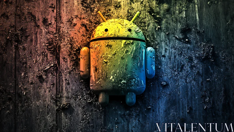Textured Android robot emblem rendered with gritty tri-color lighting