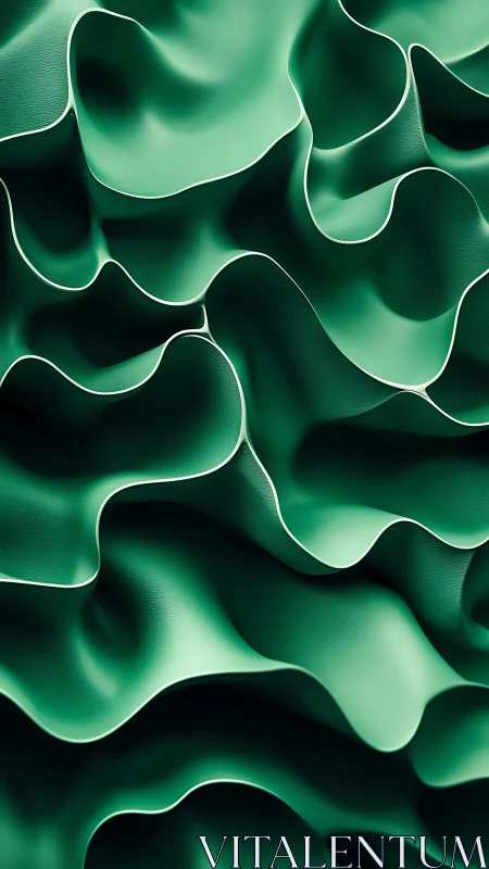 Emerald wavefold ruffles curl into hypnotic liquid terrain.