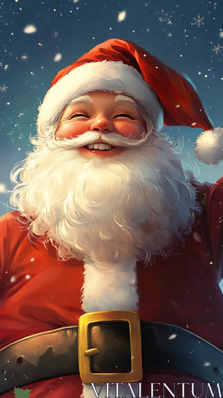Digital painting portrait of joyful Santa in winter light.