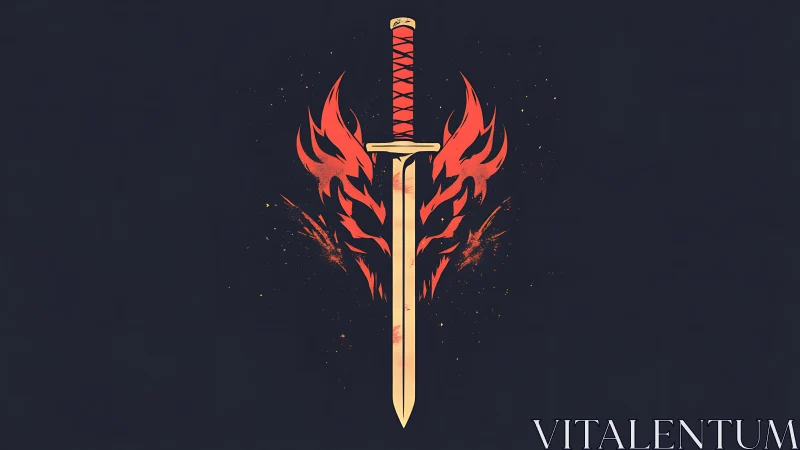 Flaming sword emblem glowing against deep night sky.