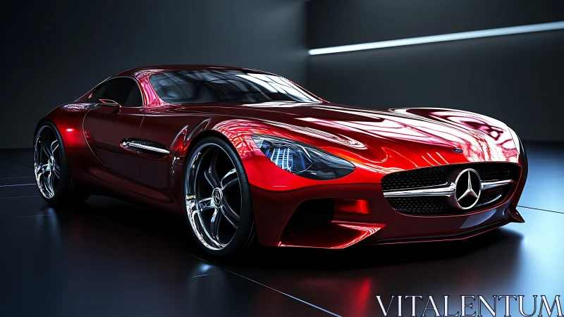3D studio render of red Mercedes sports coupe bodywork form.