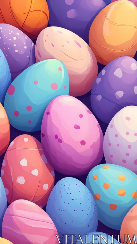 Clustered multicolored patterned eggs in close composition.