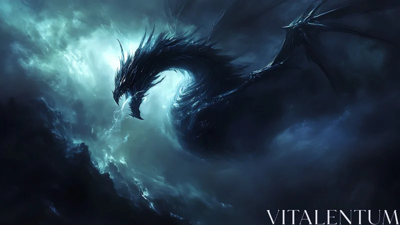 Storm-lit void crowns a serpentine shadow dragon’s roar