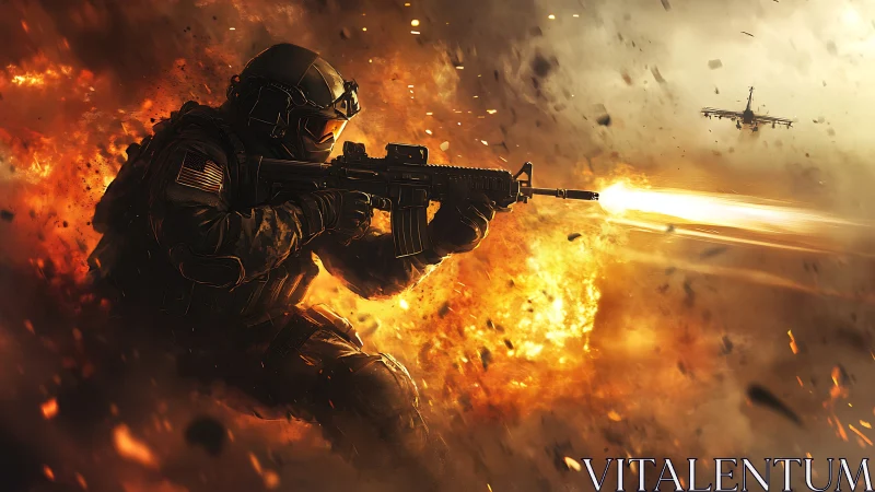 Firestorm Vanguard: lone soldier carving light through chaos.