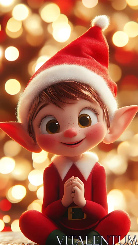 Digital painting portrait of joyful Christmas elf character.