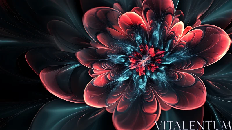 Radiant fractal blossom in luminous teal and crimson bloom.