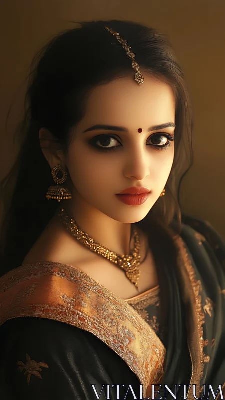 Photorealistic portrait of Indian woman in embroidered sari