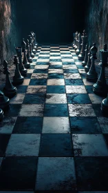 Moody chess corridor inviting a thoughtful mental showdown.