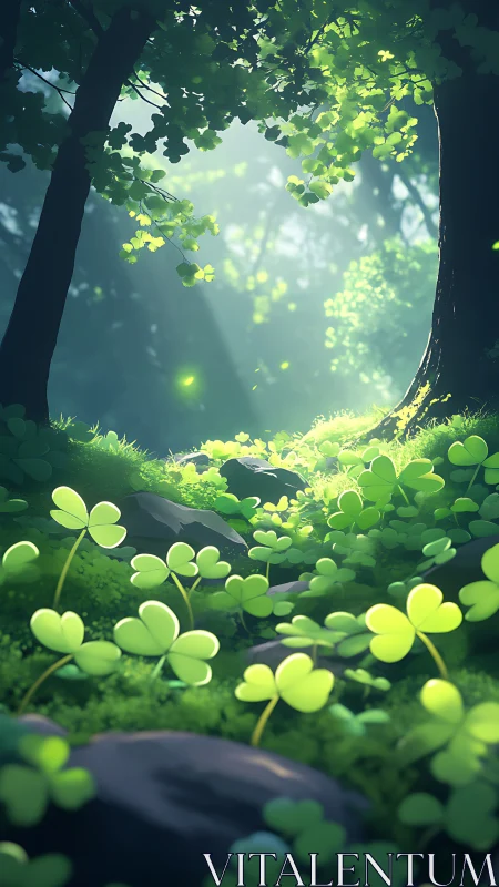 Magical Forest Glade Glowing with Life and Light