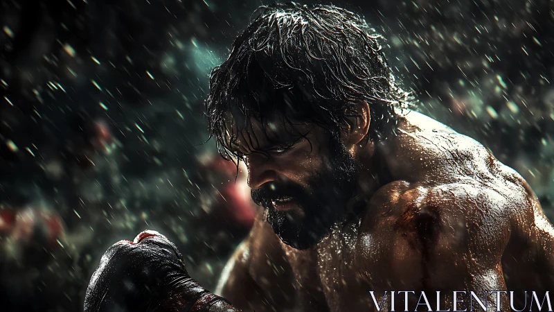 Grit-soaked boxer snarls through rain and stadium fury.