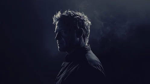 Moody side-profile portrait in dramatic low key lighting.