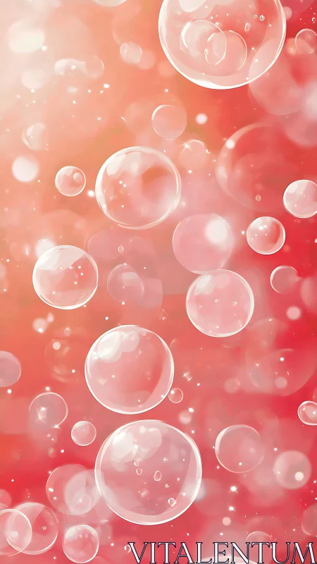 Translucent soap bubbles rendered on soft coral gradient field