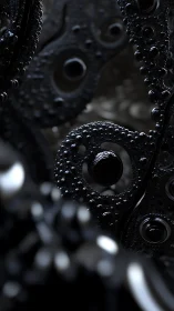 Glossy black macro fractal with perforated beadlike surfaces