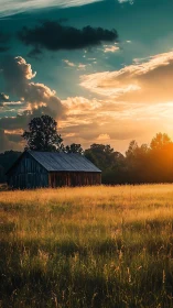 Barn drinks in molten sunset over whispering summer field.