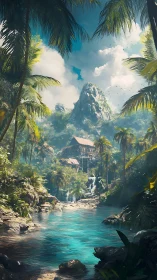 Tropical Valley with Mountain and Crystal River
