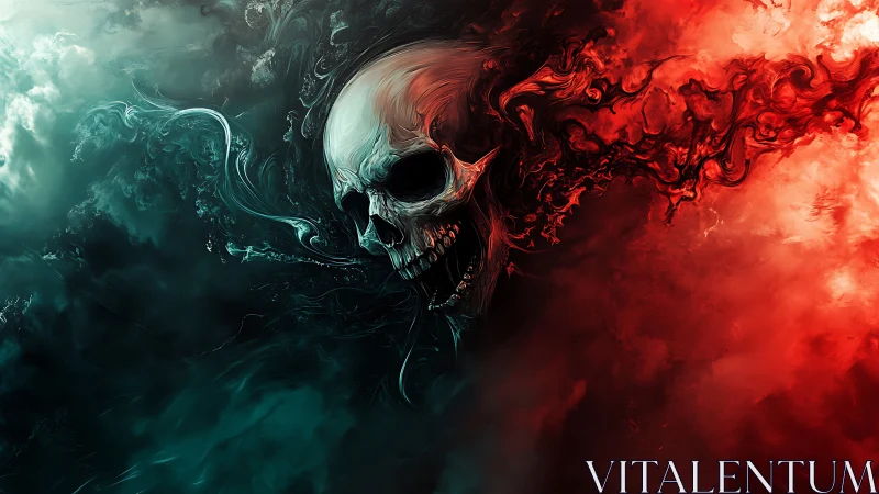 Fiery demonic skull dissolves into swirling red black smoke