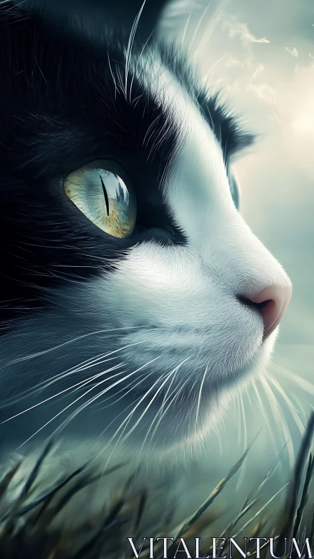 A Black and White Cat's Striking Gaze Captures Wonder.