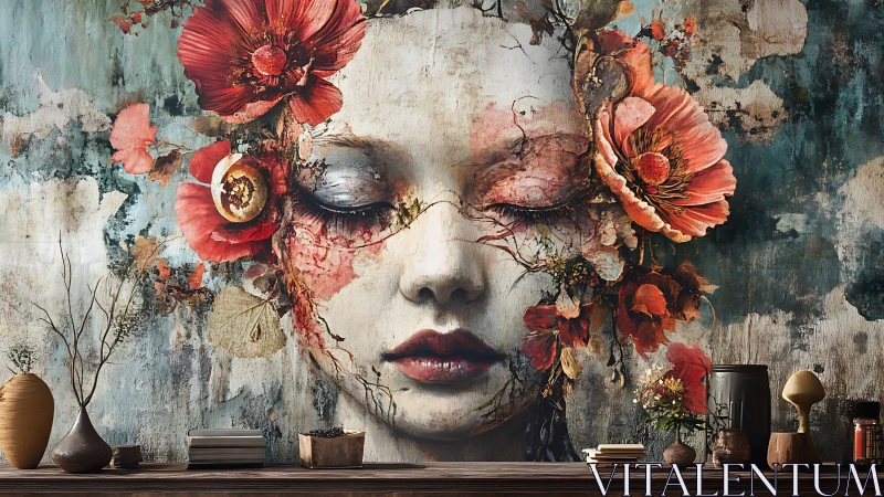 Dreamy floral portrait gently watching over the room