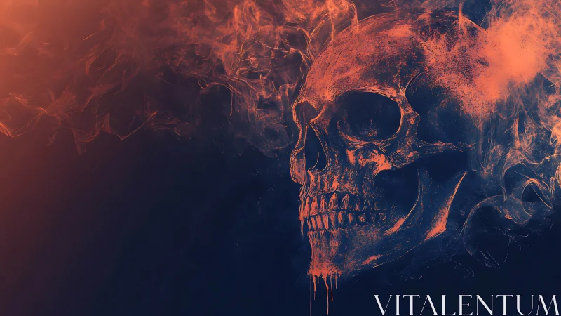 Smoldering phantom skull blooms from embers and midnight mist