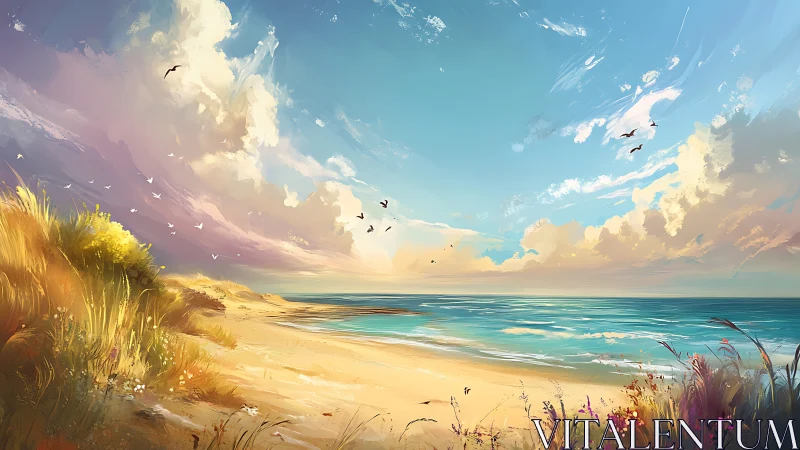 Wind-shaped coastal dunes under expansive stratocumulus sky