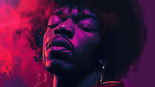 Neon smoke serenade around a blissed-out electric dreamer.