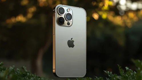 iPhone 12 Pro Max positioned vertically displaying metallic finish