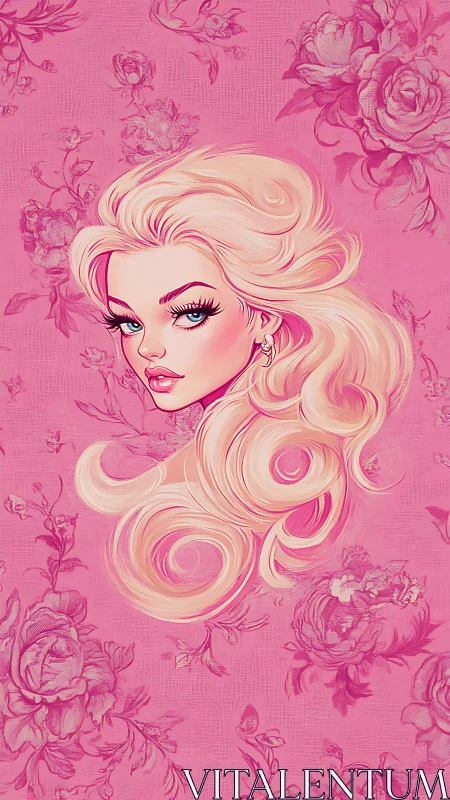 Swirling blonde glamour drifts through candy-pink florals
