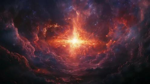 Stellar cataclysm igniting luminous nebula storm clouds.