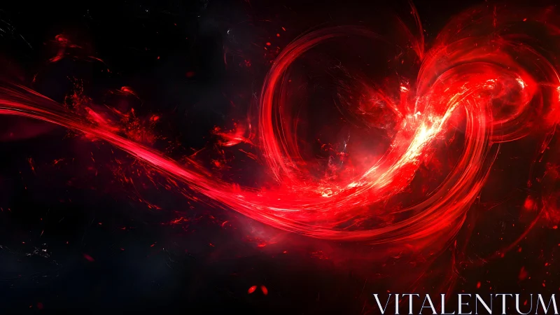 Vivid Abstract Red Energy Swirl on Dark Background Digital Art.