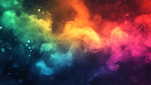 Radiant nebula clouds drift through a luminous cosmic spectrum