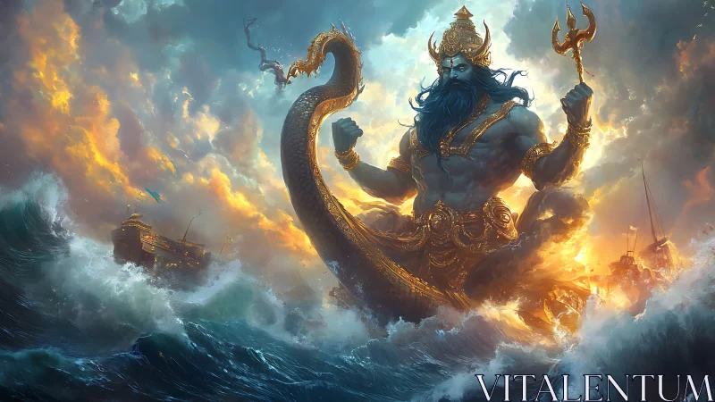 Storm-crowned sea titan coils through warships and thunder