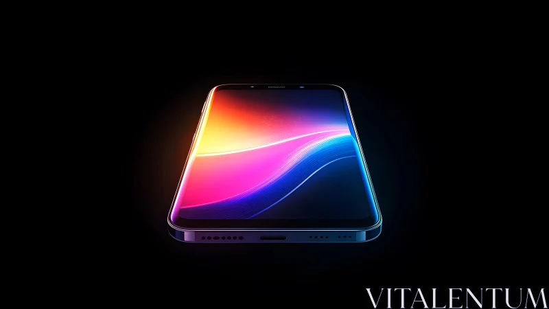 Modern smartphone with glowing abstract screen, digital art style.