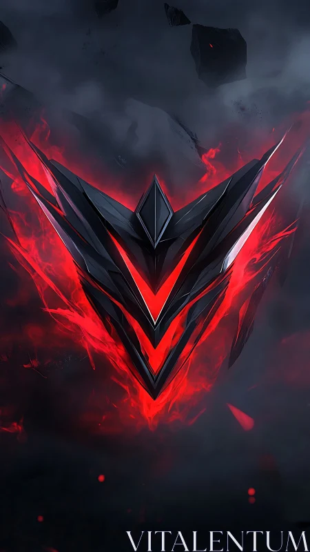 Cyber inferno emblem with angular black red crest.