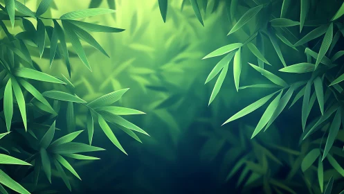 Layered bamboo foliage rendered with soft depth-of-field lighting